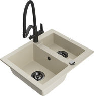 Mexen Carlos évier en granit 1,5 bassins avec robinet de cuisine Duo, beige - 6518-69-671701-70-B