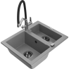 Mexen Carlos évier en granit 1,5 bac avec robinet de cuisine Duo, gris - 6518-71-671701-07-B