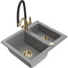 Mexen Carlos évier en granite 1,5 bac avec robinet de cuisine Duo, gris - 6518-71-671701-57-G