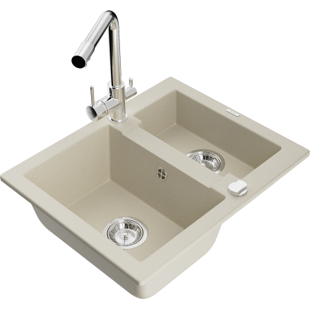 Mexen Carlos évier en granit 1,5 bac avec robinet de cuisine Duero, beige - 6518-69-671600-00