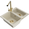 Mexen Carlos évier en granit 1,5 bac avec robinet de cuisine Duero, beige - 6518-69-671600-50