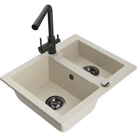 Mexen Carlos évier en granit 1,5 cuves avec mitigeur Duero, beige - 6518-69-671600-70