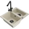 Évier en granit Mexen Carlos 1,5 bac avec robinet de cuisine Duero, beige - 6518-69-671600-70