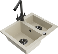 Mexen Carlos évier en granit 1,5 cuves avec mitigeur Duero, beige - 6518-69-671600-70