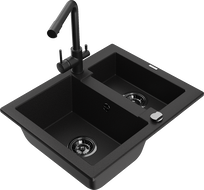 Mexen Carlos évier en granit 1,5 bac avec mitigeur de cuisine Duero, noir - 6518-77-671600-70-B