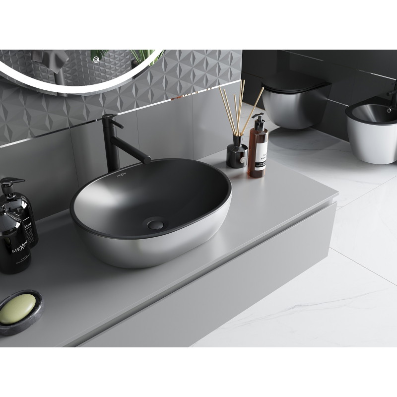 Mexen Viki lavabo à poser 48 x 35 cm, noir mat/argent - 21054874
