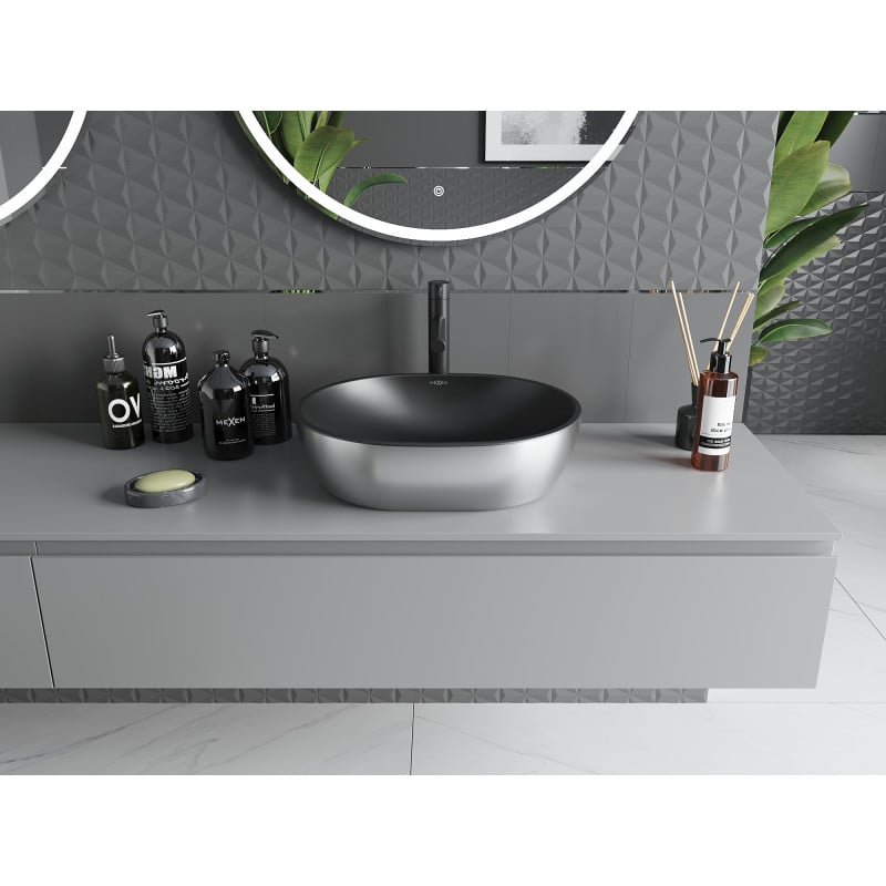 Mexen Viki lavabo vasque 48 x 35 cm, noir mat/argent - 21054874