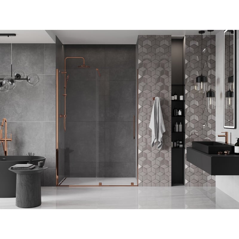 Mexen Velar porte de douche coulissante 130 cm, transparent, or rose - 871-130-000-01-60