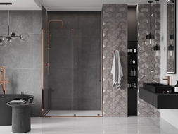 Mexen Velar porte de douche coulissante 130 cm, transparent, or rose - 871-130-000-01-60
