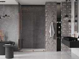 Mexen Velar porte de douche coulissante 140 cm, transparent, or rose - 871-140-000-01-60