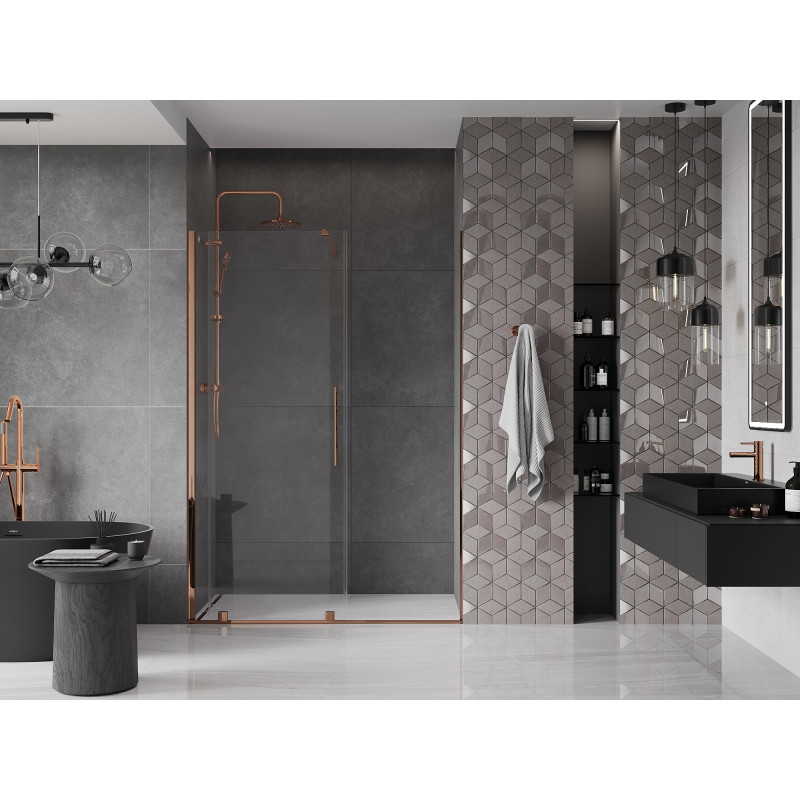 Mexen Velar porte de douche coulissante 160 cm, transparent, or rose - 871-160-000-01-60
