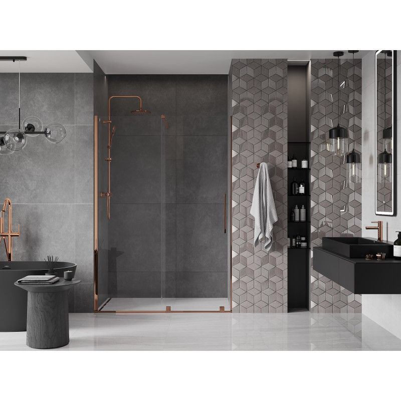 Mexen Velar porte de douche coulissante 160 cm, transparent, or rose - 871-160-000-01-60