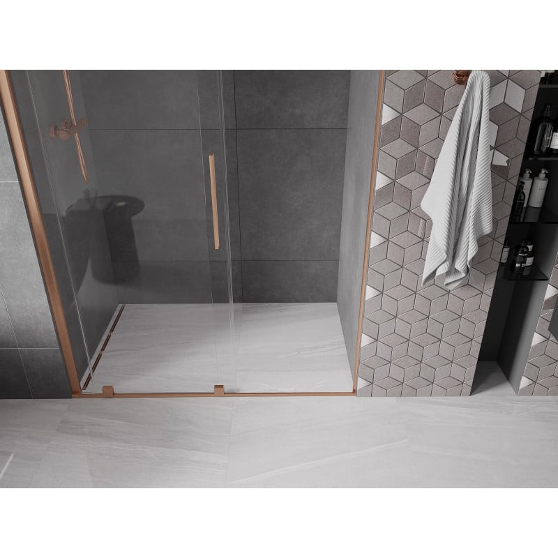 Mexen Velar portes de douche coulissantes 130 cm, transparent, cuivre brossé - 871-130-000-01-65