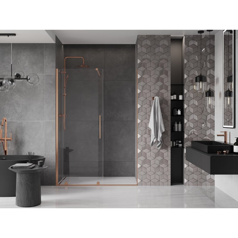 Mexen Velar portes de douche coulissantes 130 cm, transparent, cuivre brossé - 871-130-000-01-65