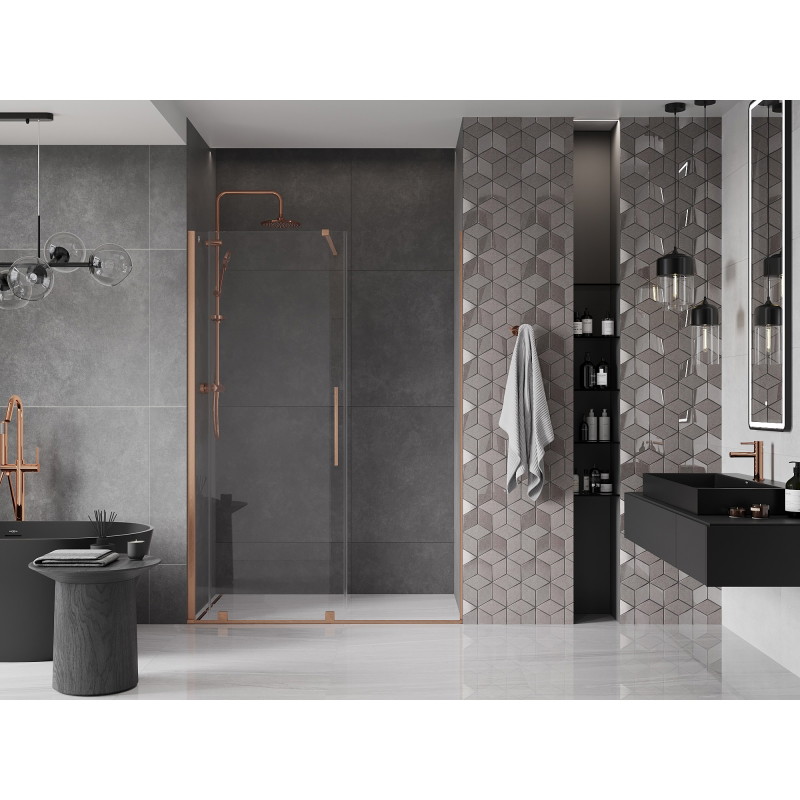 Mexen Velar portes de douche coulissantes 130 cm, transparentes, cuivre brossé - 871-130-000-01-65