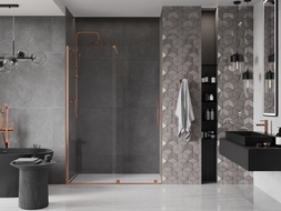 Mexen Velar portes de douche coulissantes 130 cm, transparentes, cuivre brossé - 871-130-000-01-65