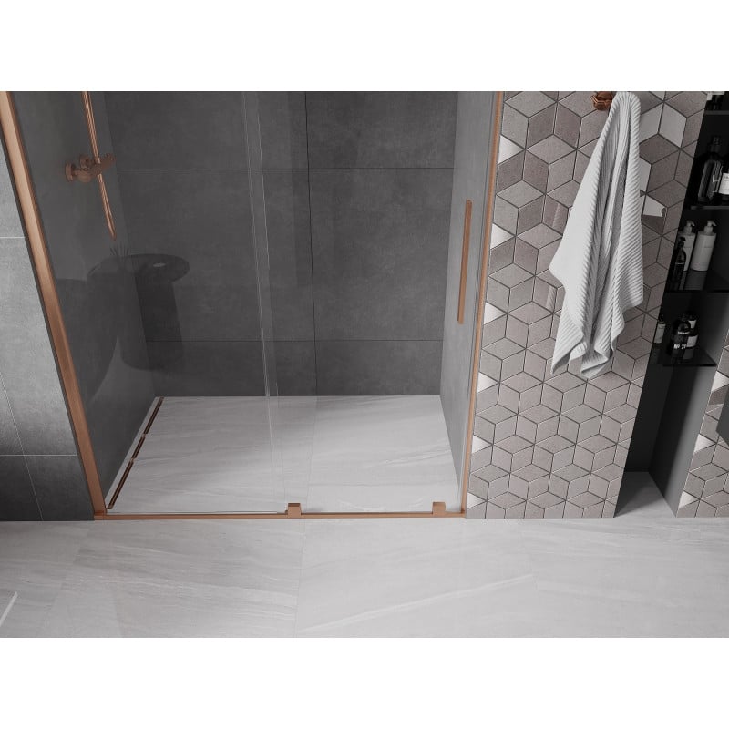 Mexen Velar porte de douche coulissante 140 cm, transparent, cuivre brossé - 871-140-000-01-65