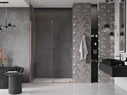 Mexen Velar portes de douche coulissantes 150 cm, transparentes, cuivre brossé - 871-150-000-01-65