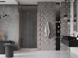 Mexen Velar portes de douche coulissantes 90 cm, transparent, cuivre brossé - 871-090-000-01-65