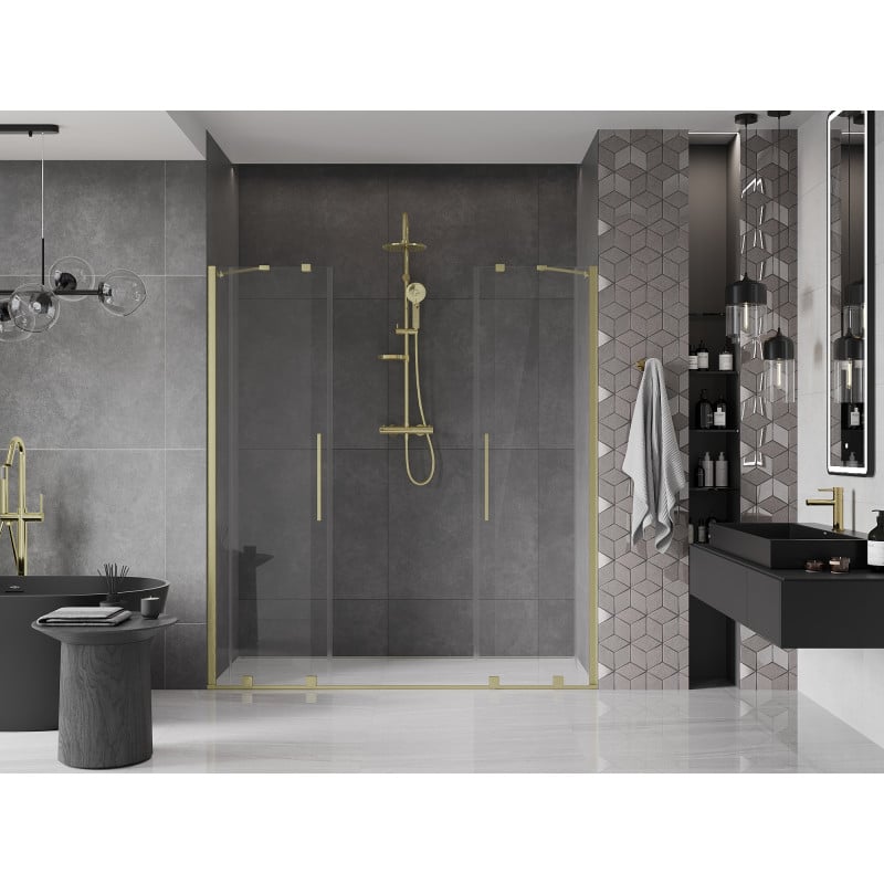 Mexen Velar Duo portes de douche coulissantes 200 cm, transparentes, or brossé - 871-200-000-02-55