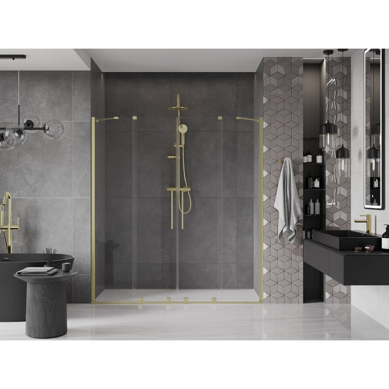 Mexen Velar Duo portes de douche coulissantes 200 cm, transparentes, or brossé - 871-200-000-02-55