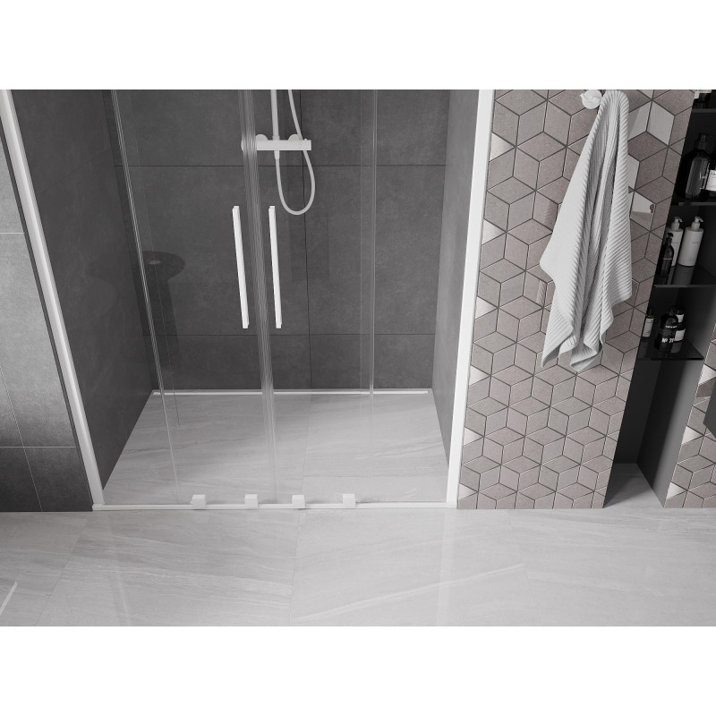 Mexen Velar Duo portes de douche coulissantes 160 cm, transparentes, blanches - 871-160-000-02-20