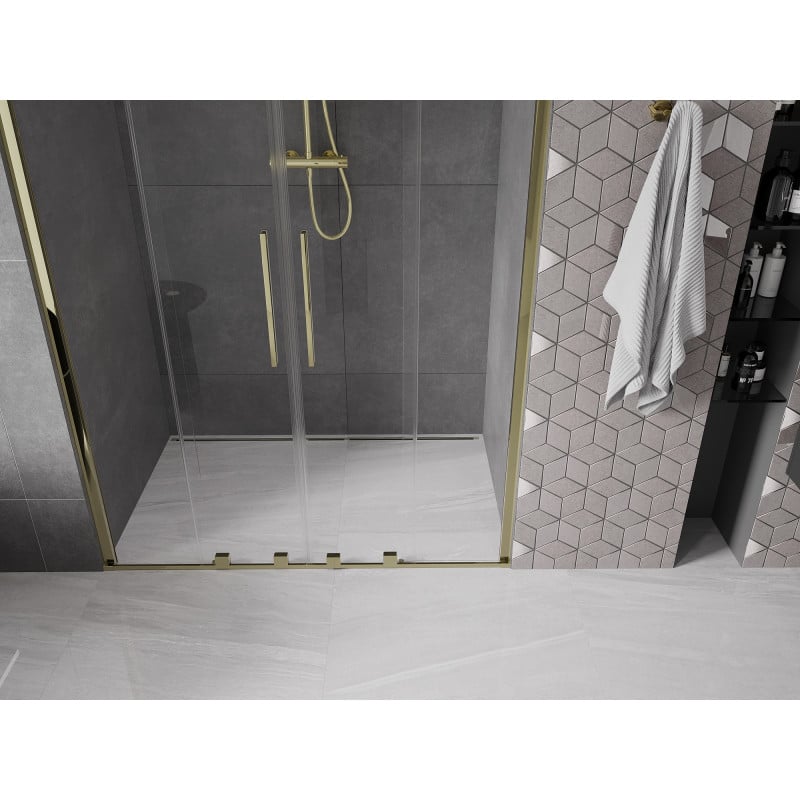 Mexen Velar Duo portes de douche coulissantes 140 cm, transparentes, dorées - 871-140-000-02-50