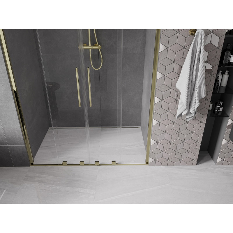 Mexen Velar Paire de portes de douche coulissantes 150 cm, transparentes, dorées - 871-150-000-02-50