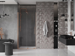 Mexen Velar porte de douche coulissante 90 cm, transparent, or rose - 871-090-000-01-60