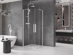 Mexen Velar Duo cabine de douche coulissante 100 x 100 cm, transparent, blanc - 871-100-100-02-20