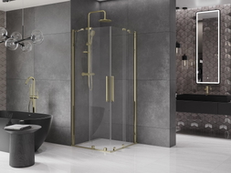 Mexen Velar Duo cabine de douche coulissante 90 x 90 cm, transparente, dorée - 871-090-090-02-50