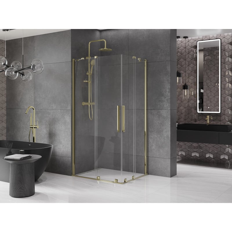 Mexen Velar Duo cabine de douche coulissante 90 x 80 cm, transparent, or - 871-090-080-02-50