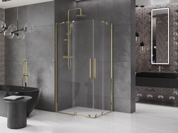 Cabine de douche coulissante Mexen Velar Duo 90 x 80 cm, transparente, dorée - 871-090-080-02-50