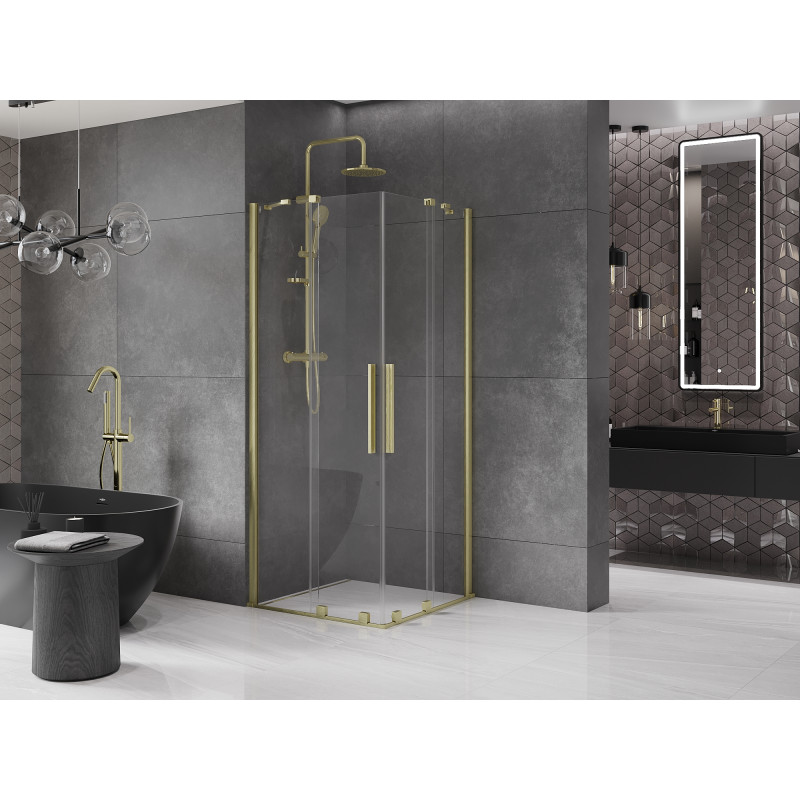 Mexen Velar Duo cabine de douche coulissante 80 x 80 cm, transparent, or brossé - 871-080-080-02-55