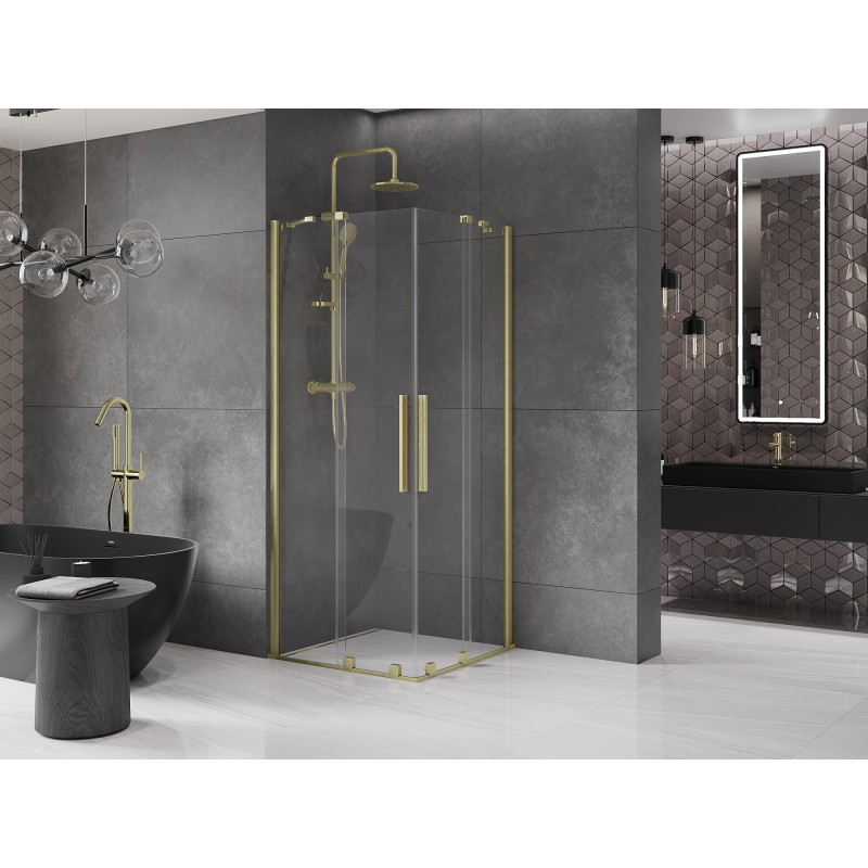 Mexen Velar Duo cabine de douche coulissante 80 x 80 cm, transparente, or brossé - 871-080-080-02-55