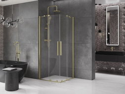 Mexen Velar Duo cabine de douche coulissante 100 x 100 cm, transparente, or brossé - 871-100-100-02-55