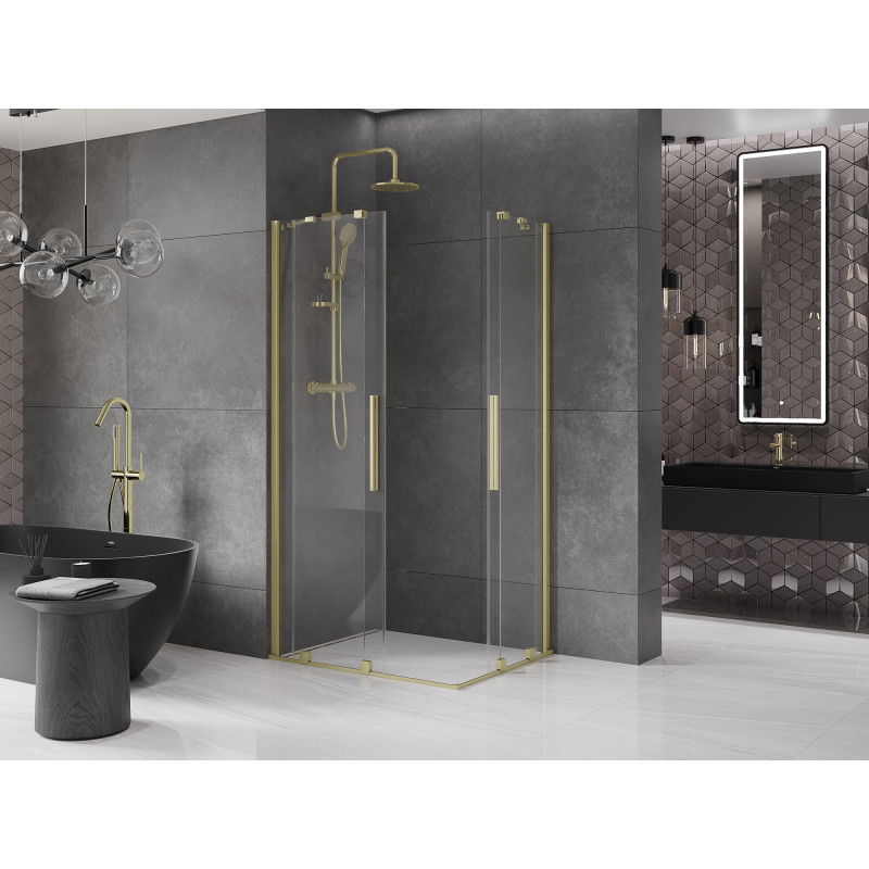 Mexen Velar Duo cabine de douche coulissante 90 x 80 cm, transparent, doré brossé - 871-090-080-02-55