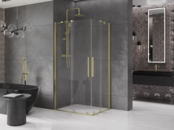 Mexen Velar Duo cabine de douche coulissante 90 x 80 cm, transparent, doré brossé - 871-090-080-02-55