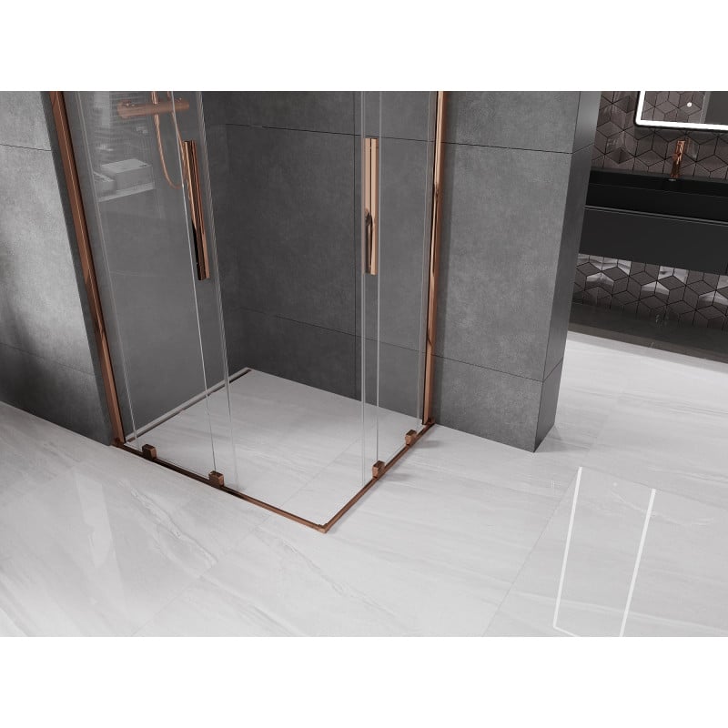 Mexen Velar Duo cabine de douche coulissante 90 x 80 cm, transparent, or rose - 871-090-080-02-60