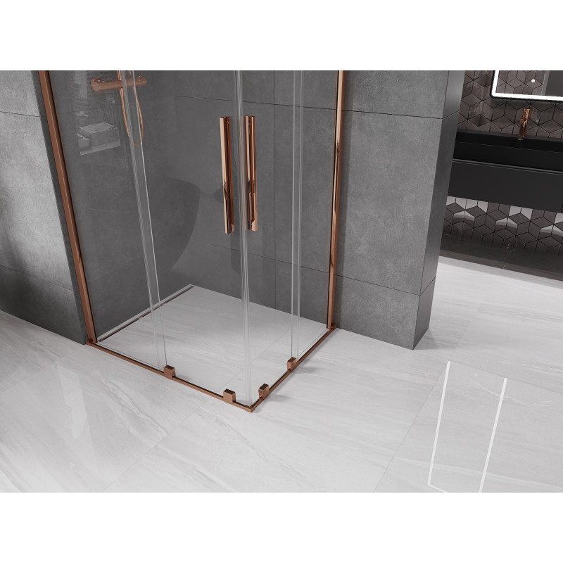Mexen Velar Duo cabine de douche coulissante 90 x 80 cm, transparent, or rose - 871-090-080-02-60