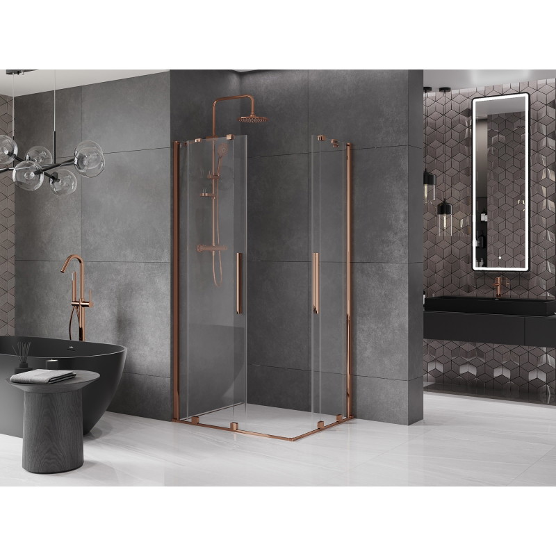 Mexen Velar Cabine de douche Duo coulissante 90 x 80 cm, transparent, or rose - 871-090-080-02-60