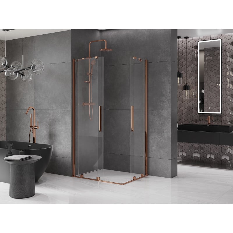 Mexen Velar Duo cabine de douche coulissante 90 x 80 cm, transparent, or rose - 871-090-080-02-60