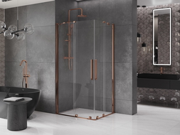 Mexen Velar Duo cabine de douche coulissante 90 x 80 cm, transparent, or rose - 871-090-080-02-60