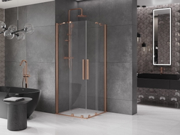 Mexen Velar Cabine de douche coulissante Duo 80 x 80 cm, transparent, cuivre brossé - 871-080-080-02-65