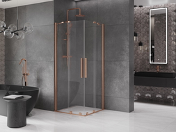 Mexen Velar Duo cabine de douche coulissante 80 x 80 cm, transparent, cuivre brossé - 871-080-080-02-65