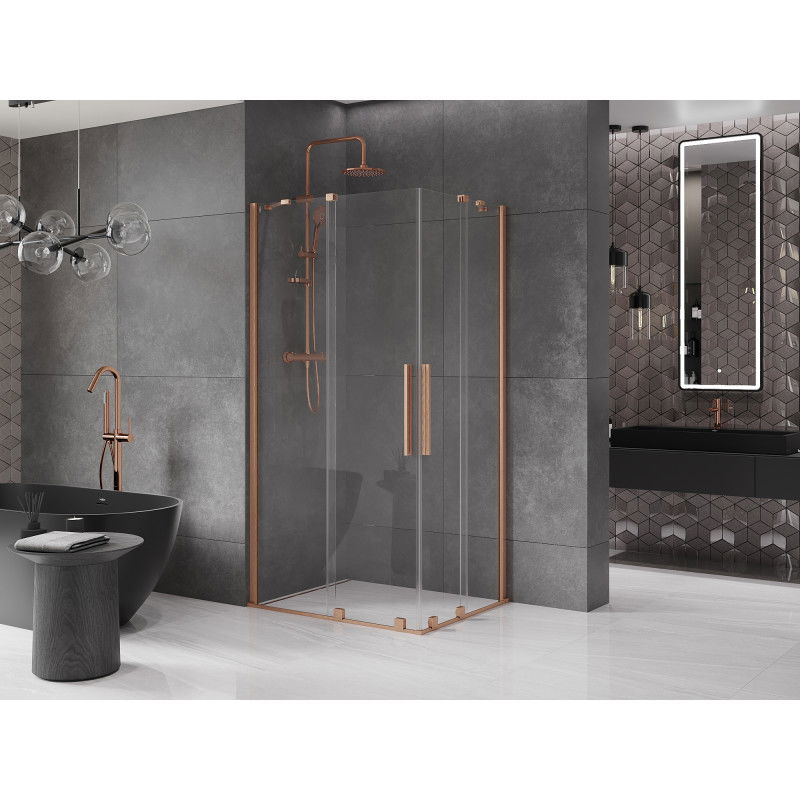 Mexen Velar Duo cabine de douche coulissante 90 x 80 cm, transparente, cuivre brossé - 871-090-080-02-65