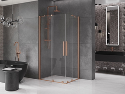 Cabine de douche coulissante Mexen Velar Duo 90 x 80 cm, transparent, cuivre brossé - 871-090-080-02-65
