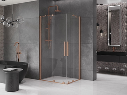 Mexen Velar Duo cabine de douche coulissante 90 x 80 cm, transparente, cuivre brossé - 871-090-080-02-65