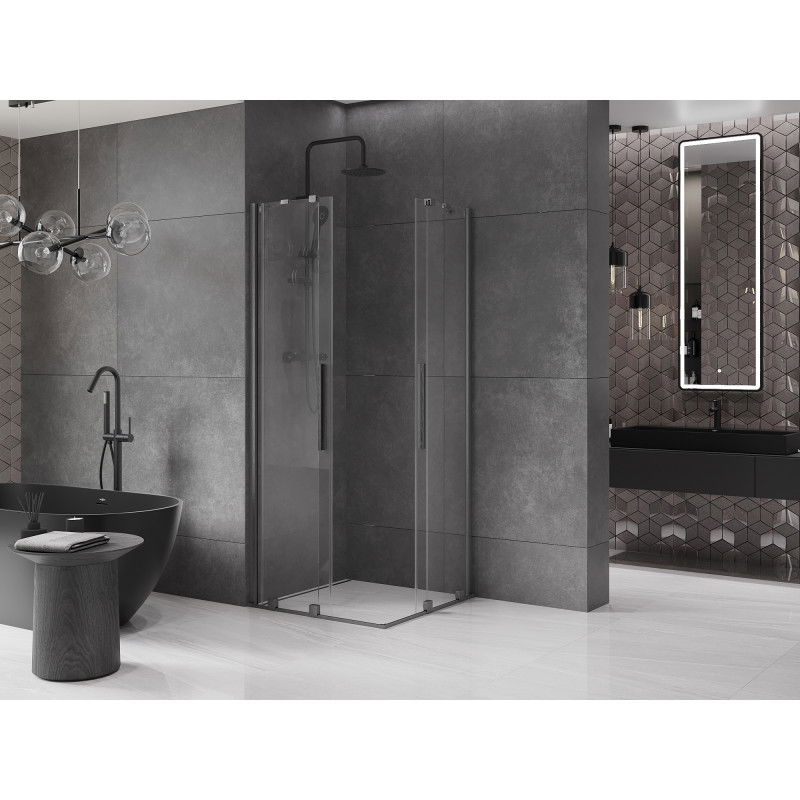 Mexen Velar Duo cabine de douche coulissante 90 x 90 cm, transparent, gris gun brossé - 871-090-090-02-66