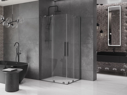 Cabine de douche coulissante Mexen Velar Duo 90 x 80 cm, transparent, gris foncé brossé - 871-090-080-02-66